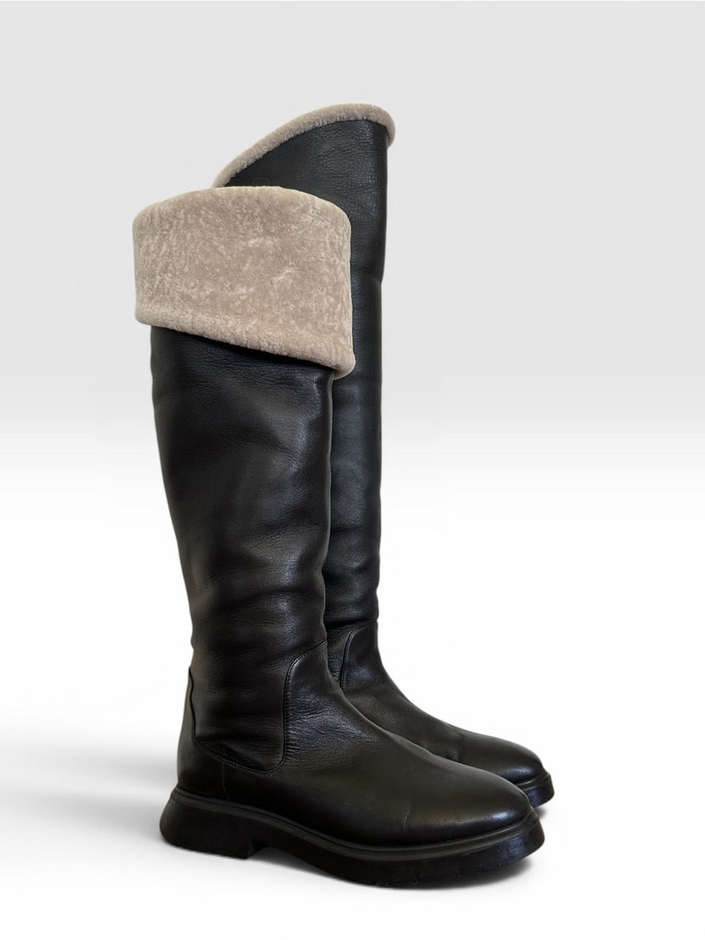 Stuart Weitzman Shearling Lined Fold Over or OTK boots